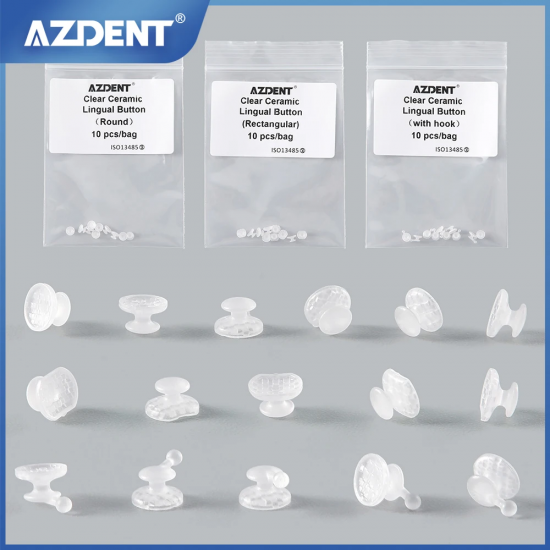 Ceramic Lingual Buttons – Bondable (Round & Rectangular Base)